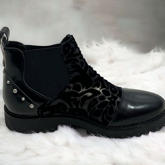 NIB Apepazza Ivonne Black Velvet Flocked Silver Studded  Boot -- EU40 - US 9/9.5 - Picture 2 of 12